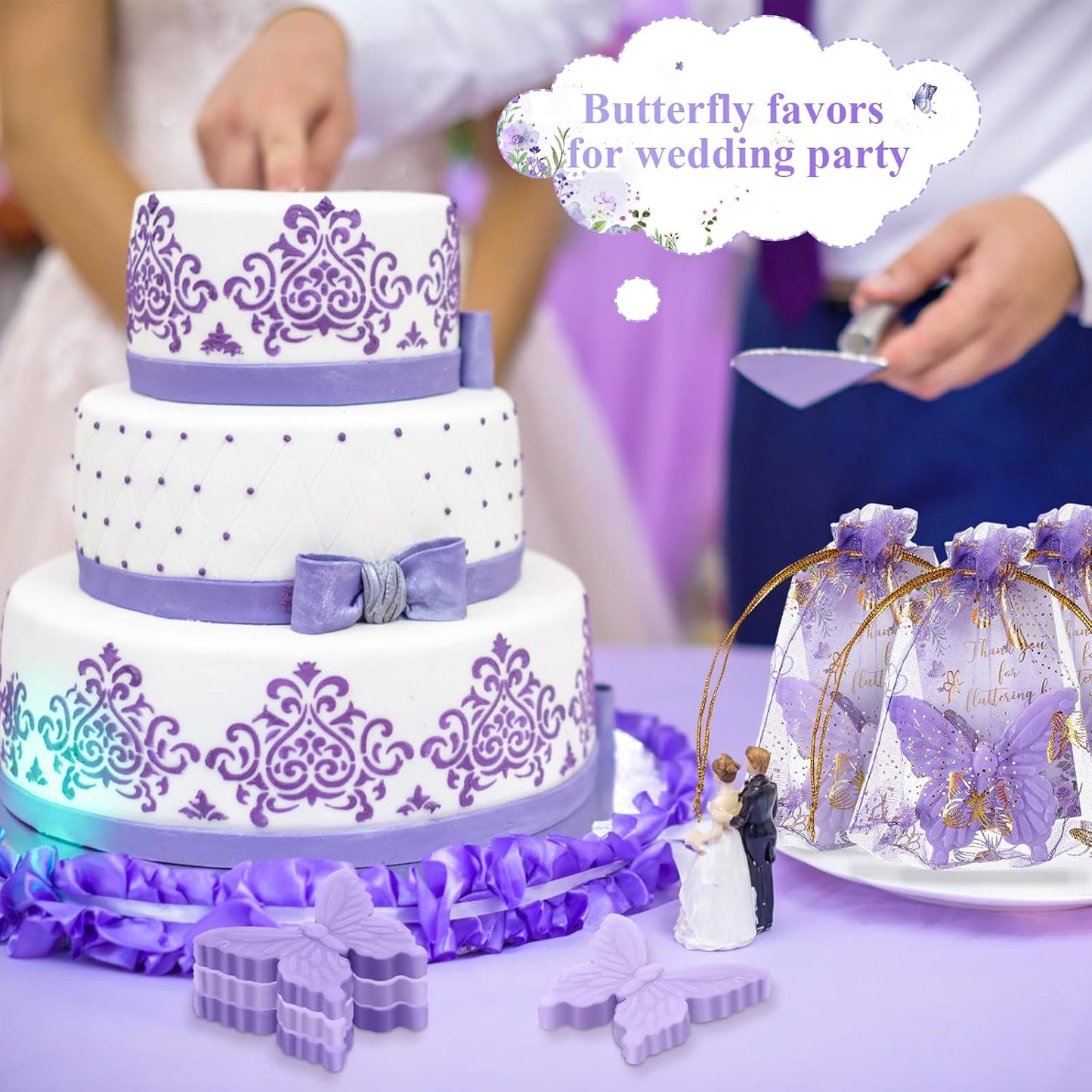 Dunzy 100 Sets Butterfly Theme Baby Shower Favors for Guests Butterfly Soap with Thanks You Cards Gift Bags Gender Reveal Baptism Party Decorations Wedding Bridal Party Favor (Purple,Light Purple)