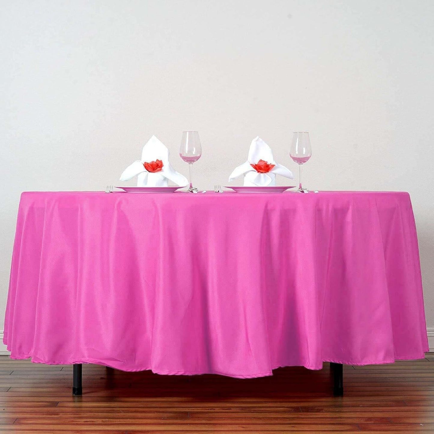Efavormart Round Tablecloth, 108 Inch Stain & Wrinkle Resistant Washable Table Cloth, Decorative Polyester Fabric Table Cover for Banquet, Wedding, Dining- Fushia