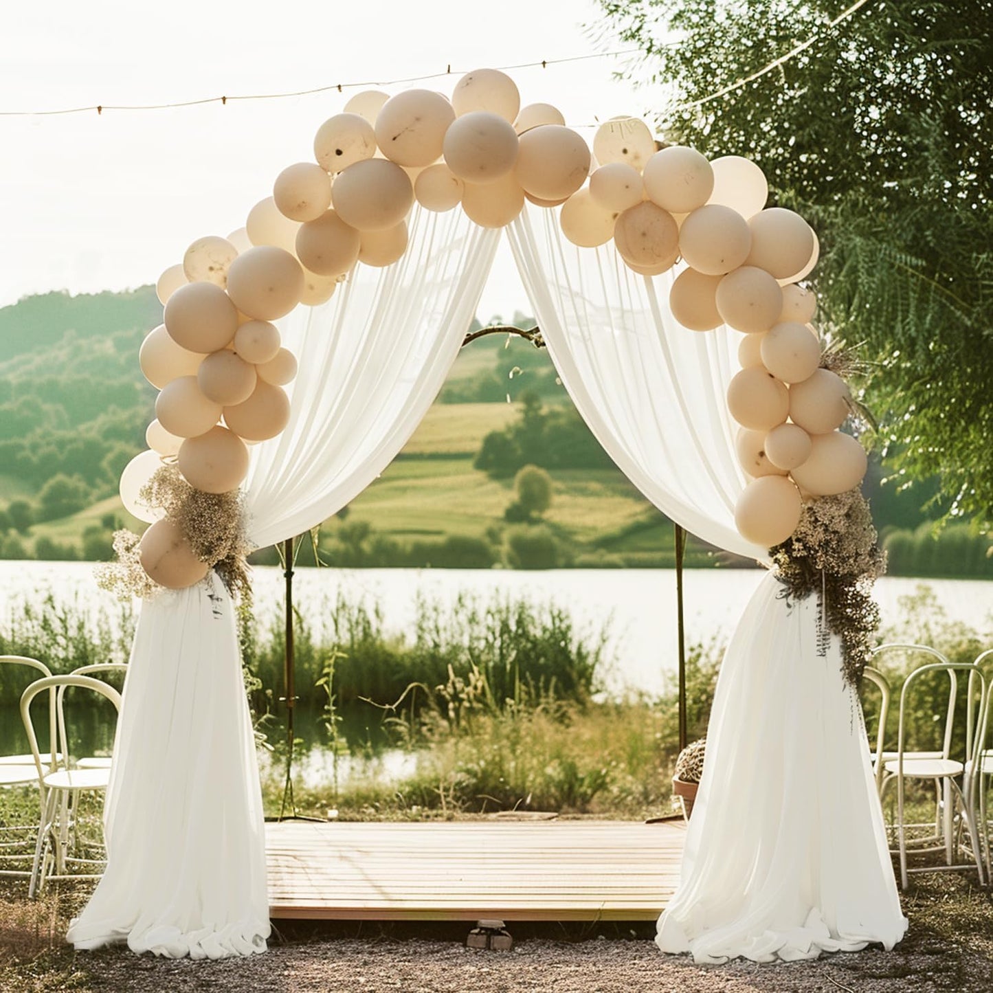 Wokceer Wedding Arch Draping Fabric 6 Panels 28.7" x 20FT Ivory Drapes Sheer Fabric Backdrop Arch Draping for Wedding Ceremony Birthday Party Bridal Shower Decoration