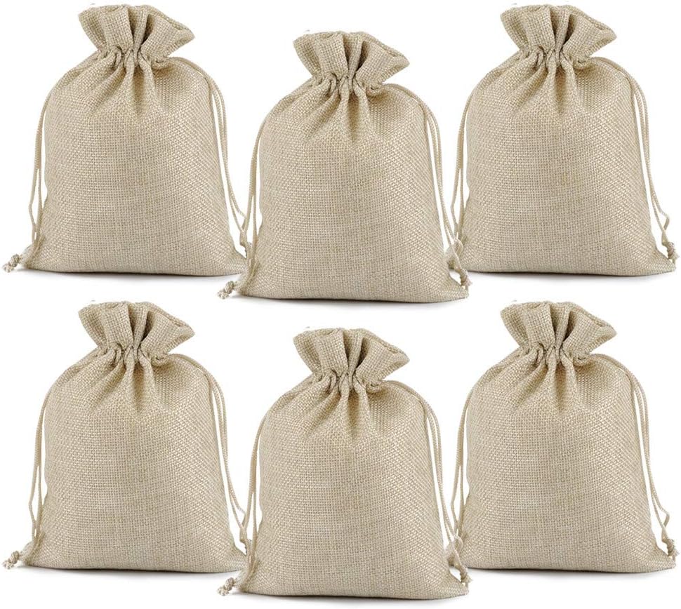 Lucky Monet 25/50/100PCS Burlap Gift Bags Wedding Hessian Jute Bags Linen Jewelry Pouches with Drawstring for Birthday, Party, Wedding Favors, Present, Art and DIY Craft (50Pcs, Cream, 4” x 6”)