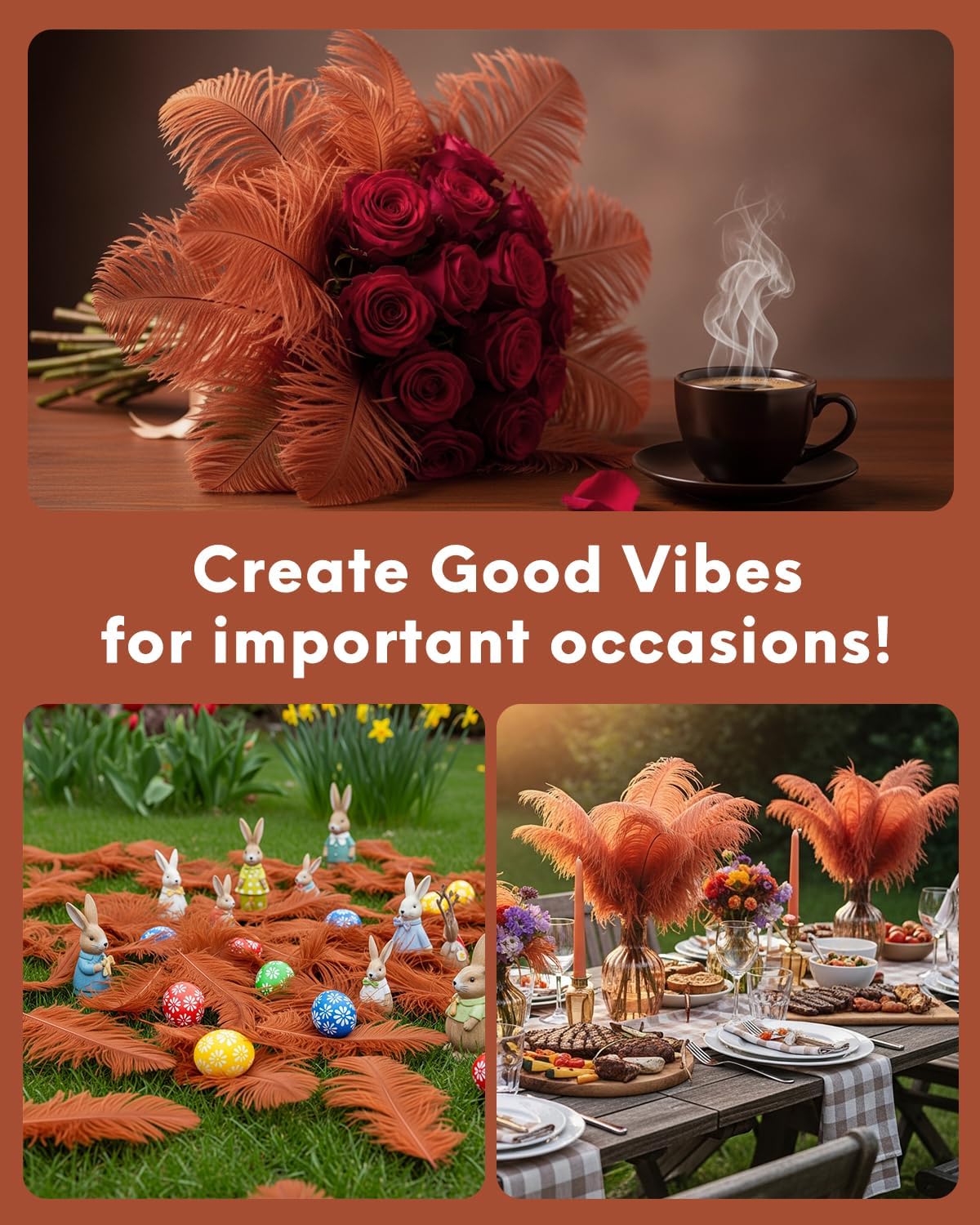 NEWONG 30pcs Brown Ostrich Feathers Natural Bulk 8-10in（20-25cm） Vase Craft Wedding Home Party Centerpieces Christmas Day Decoration