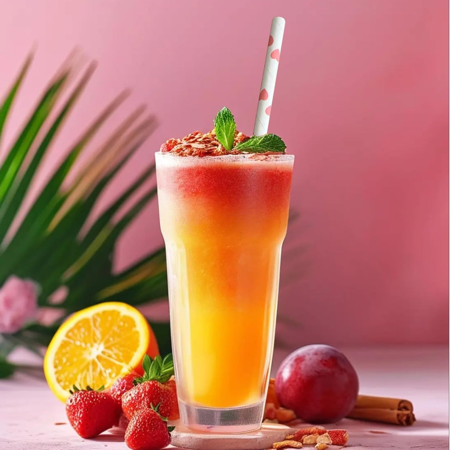 YAOSHENG [100 Pack] Pink & Gold Paper Straws Disposable, 100% Biodegradable Multi-Pattern Party Straws For Birthday, Wedding and Holiday Decoration (Light Powder Series)