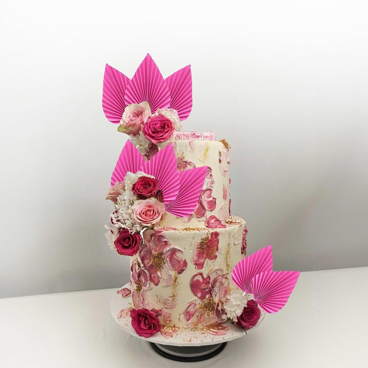 Gyufise 6Pcs Paper Palm Fan Cake Topper Palm Spear Leaves Fan Cake Pick Decoration for DIY Craft Project Home Made Wedding Bridal Shower Birthday Anniversary Party Cake Decorations Peach Red