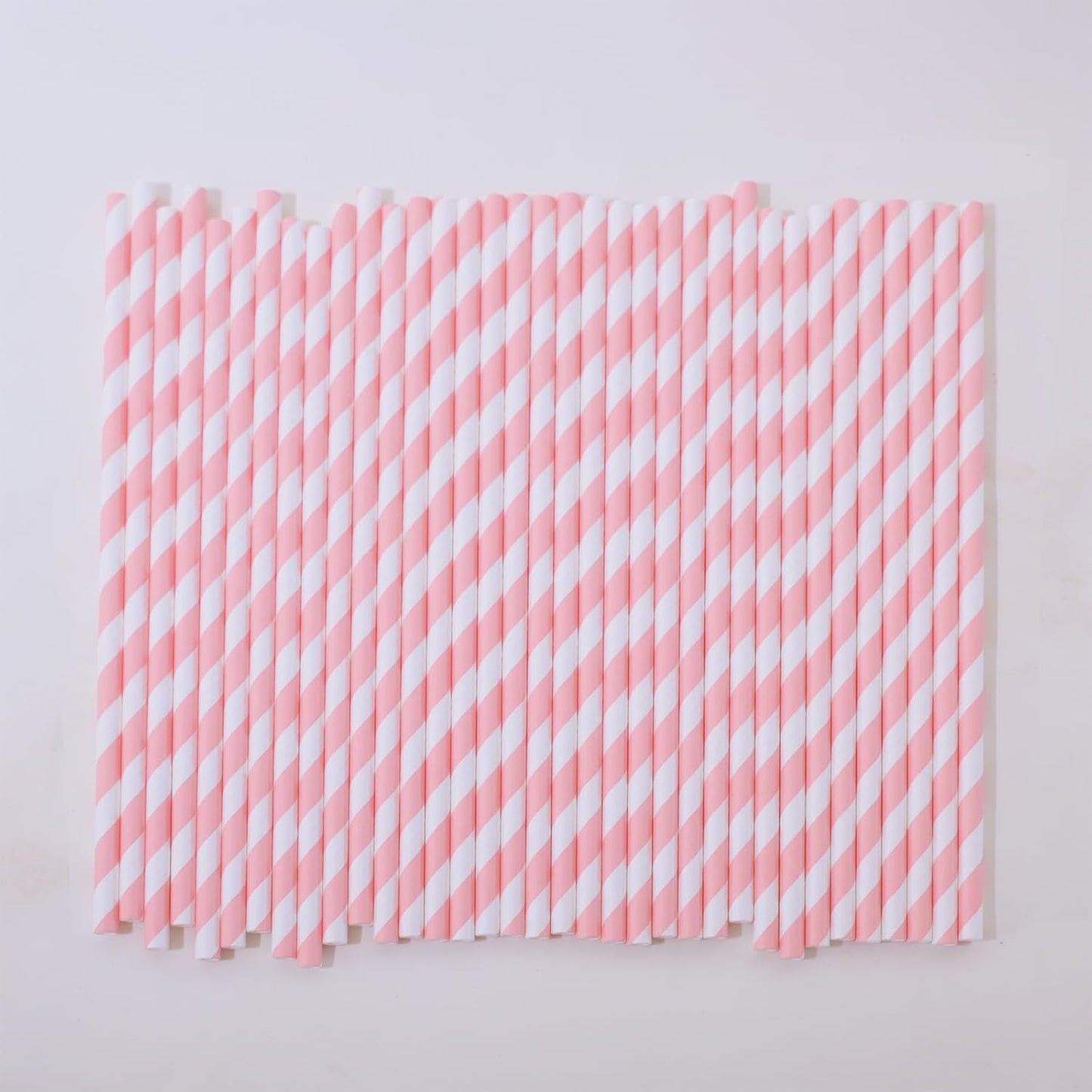 Disposable Pink Paper Straws - 7.75 inch Cute Pink White Striped Drinking Straws 100 Counts for Cocktail, Bridal Shower, Birthday, Party