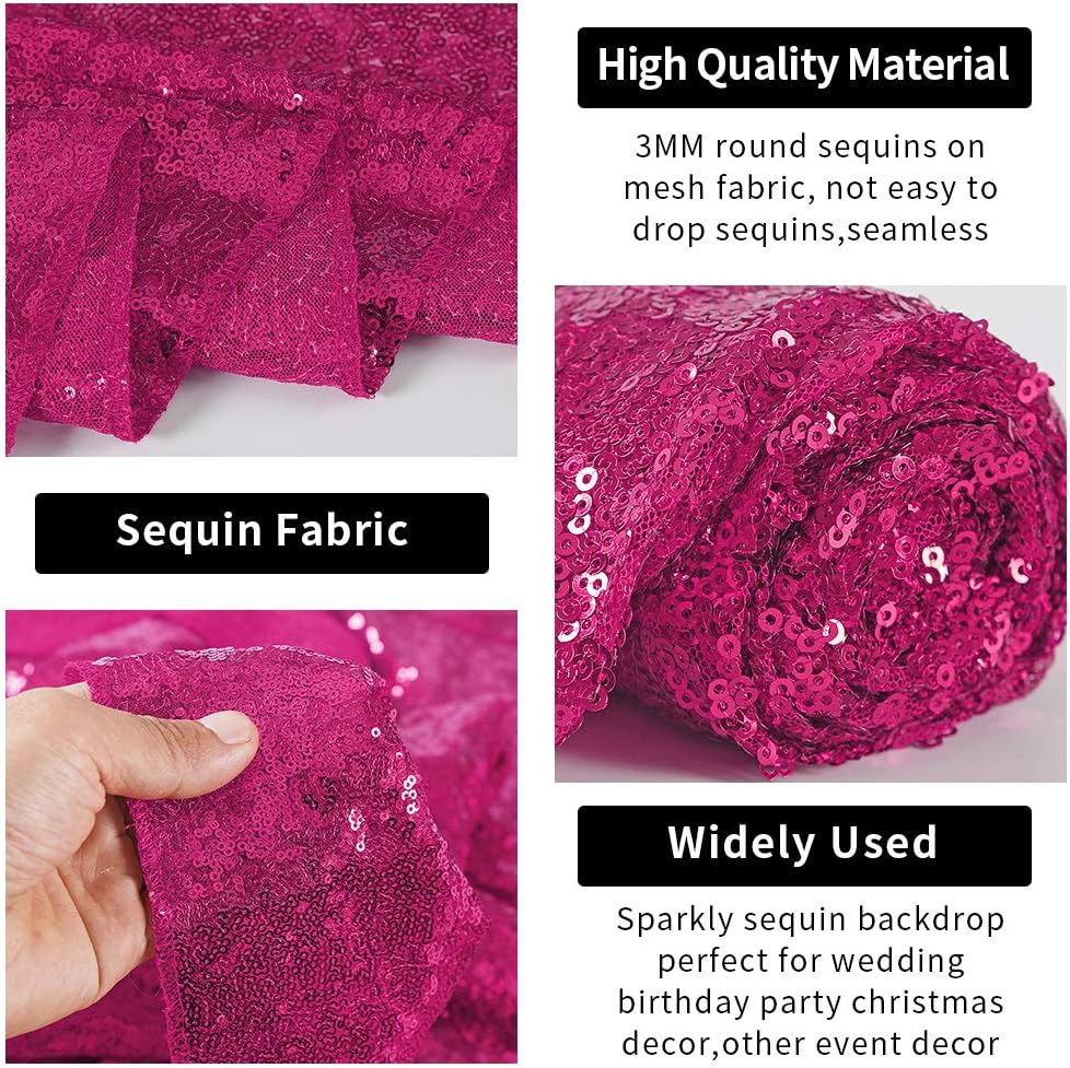 Hahuho Fuchsia Sequin Backdrop Curtain, 4PCS 2FTx8FT Glitter Backdrop Curtain for Parties, Christmas, Wedding, Party Decoration（4 Panels, 2FT x 8FT, Fuchsia