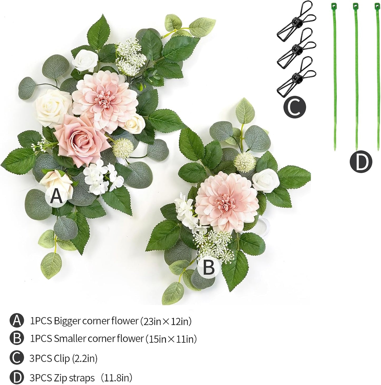 WEIERYUE(Pack of 2) Artificial Flowers Decorations,Artificial Arch Backdrop Garlandfor Ceremony Party Reception Entrance Welcome Easel Door Floral Decor Wall Home Entryway Outdoor(Ash Powder)