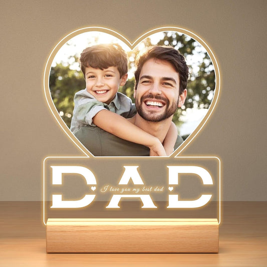 Personalized Dad Gifts for Dad from Daughter Son, Custom Picture Frames with Photo, Customized Photo Frame with Night Light, Personalized Birthday Gifts for Dad Baby Kid Family