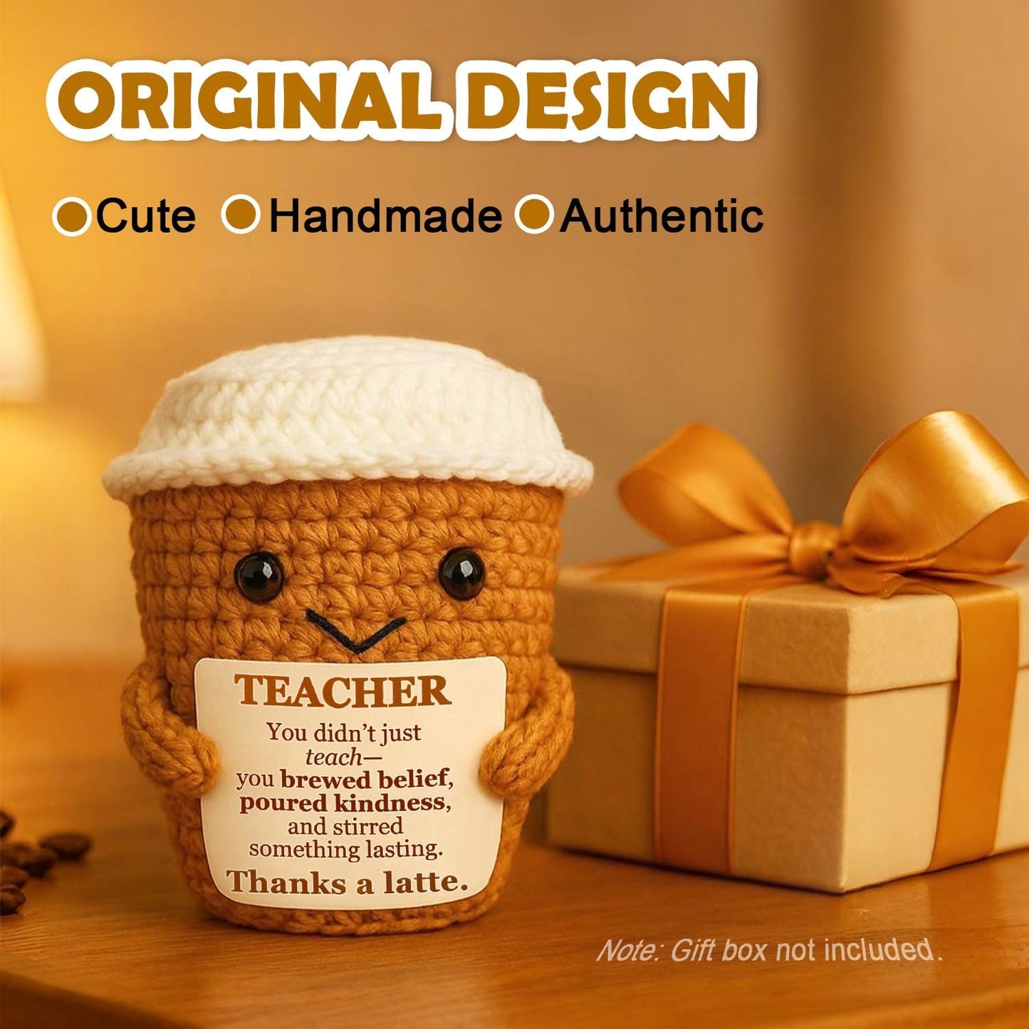 Teacher Appreciation Gifts for Women Men, Birthday Thank You Gift for Mentor Professor, Cute Funny Positive Esspresso Emotional Crochet Handmade Support Coffee Gifts