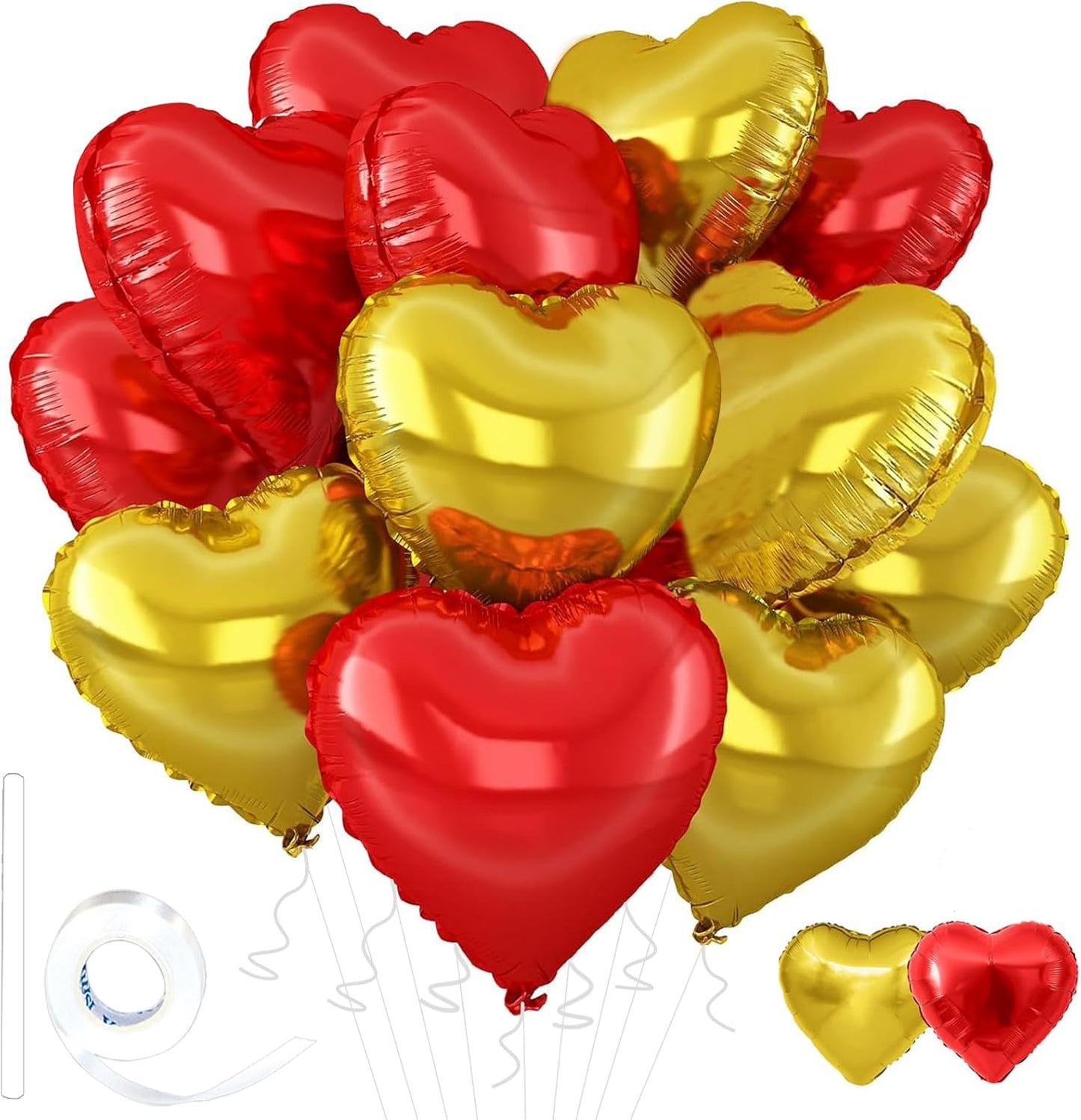 Gold-Red Heart Balloons,18inch Gold Heart Shaped Foil Balloons & Red Foil Balloon for Anniversary Wedding Engagement Birthday Party Valentines Day Decorations(12Pcs)