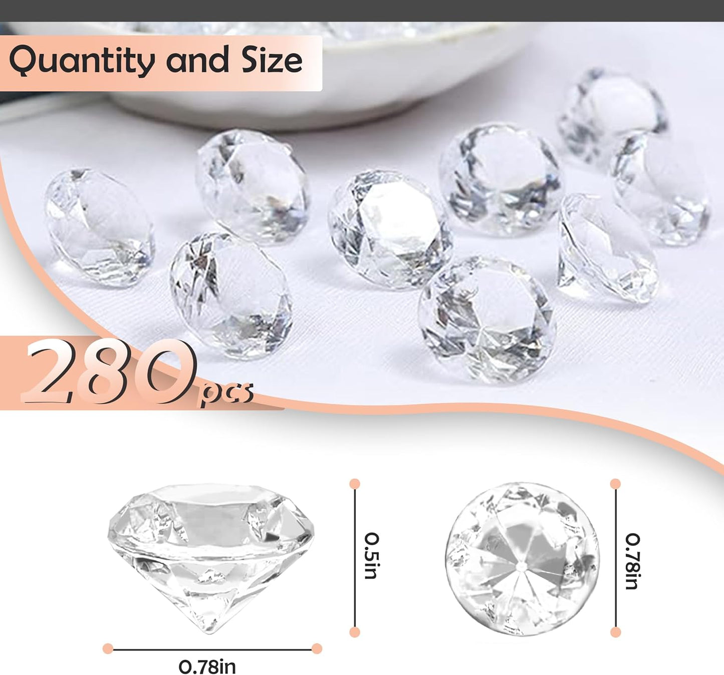 280Pcs Fake Diamonds for Wedding Centerpieces, Clear Vase Fillers Acrylic Crystal Gems for Marriage Anniversary Party Home Table Scatter Decor, 0.78in Rhinestone