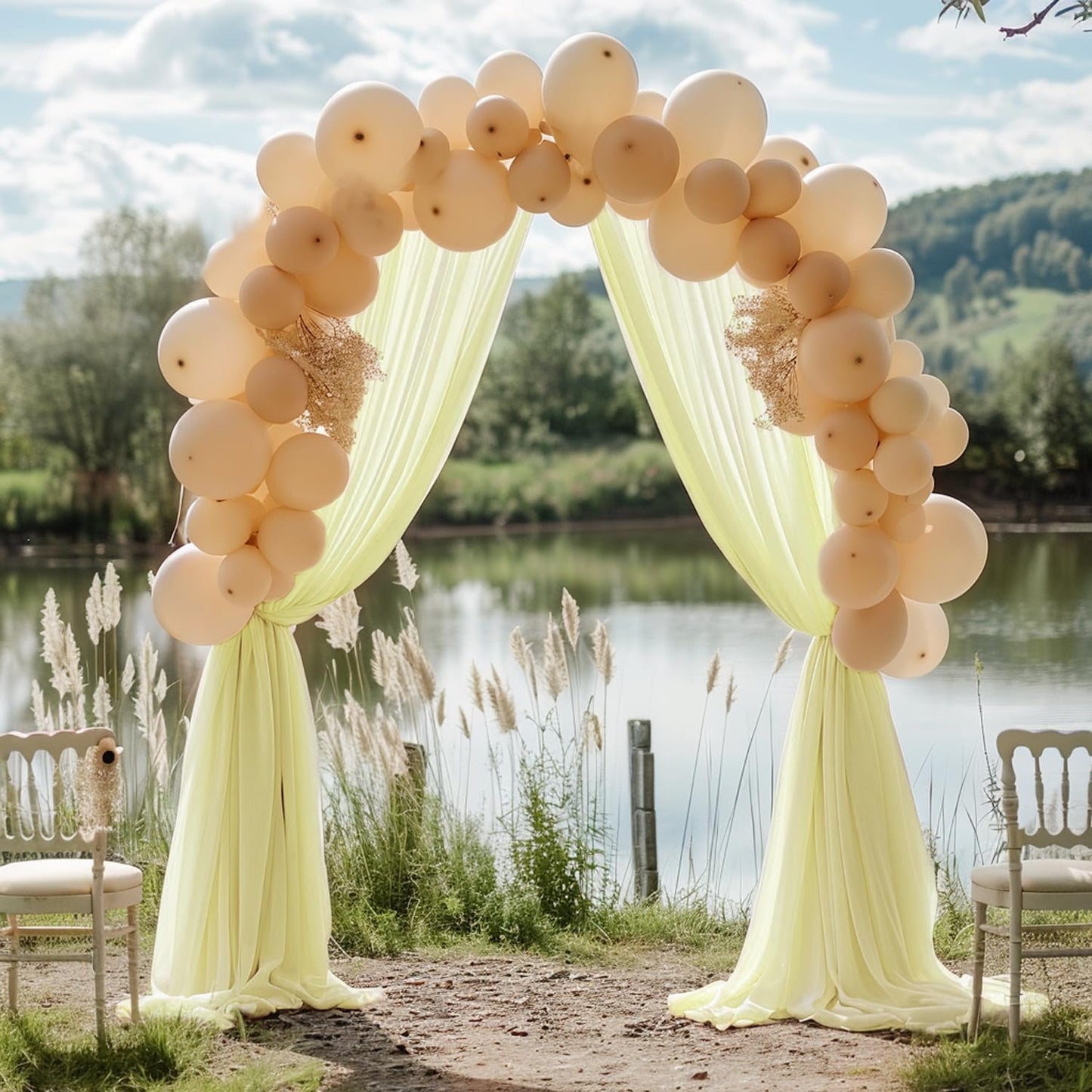 Wokceer Beige Wedding Arch Draping Fabric Backdrop 4 Panels 28.7" X 20FT Sheer Drapes Fabric for Wedding Arbor Ceremony Party