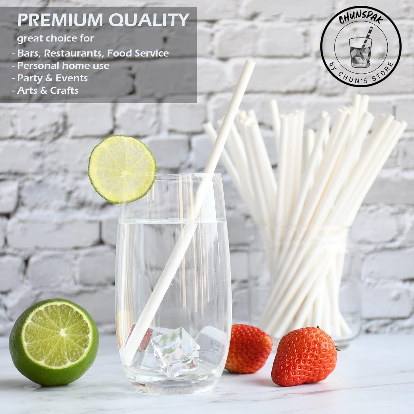 White Paper Drinking Straws Bulk, 1000 Counts, 7.75" Long, 0.24" Diameter - Restaurants and Bars Pack