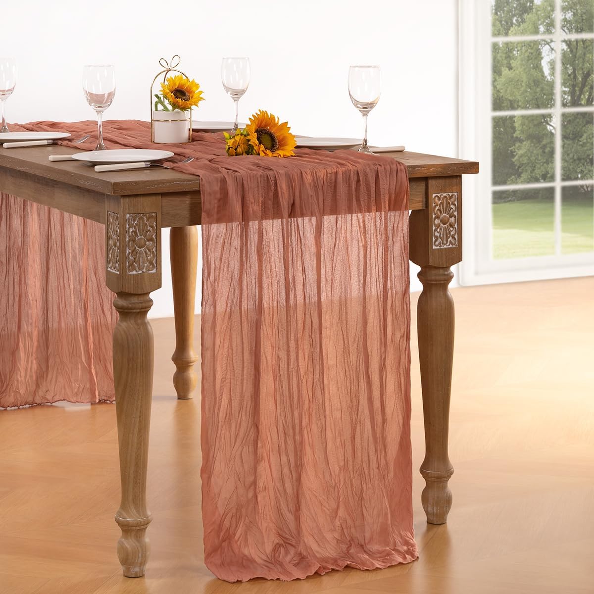 Dusty Rose Cheesecloth Table Runner Fall Table Runner Boho Gauze 120 Inches Cheese Cloth Fall Table Decorations for Thanksgiving Wedding Bridal Baby Shower Birthday Party Decor