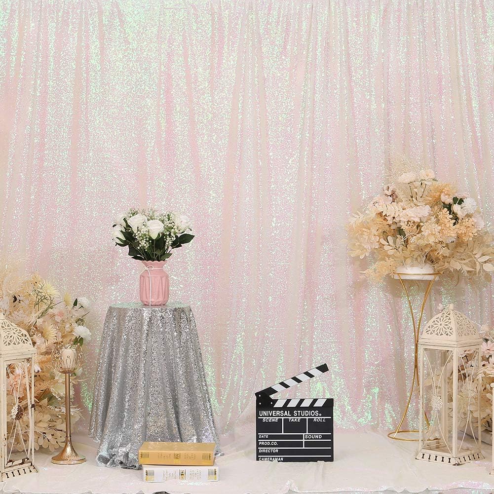Eternal Beauty White Iridescent Sequin Backdrop, 8x8 Ft Glitter Background Curtains for Shimmer Photography Party Wedding Birthday Back Drop Decor