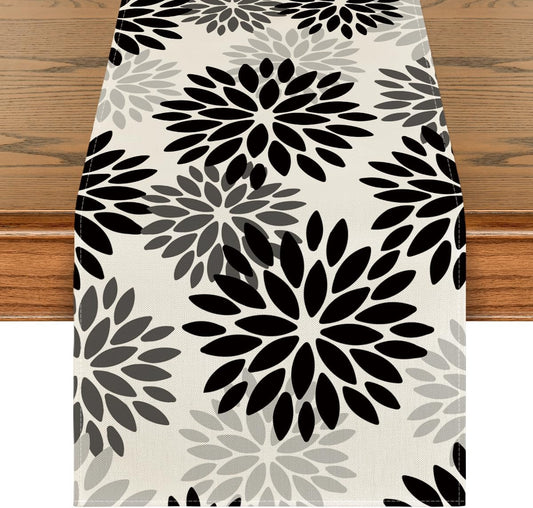 Artoid Mode Black Dahlia Floral Pinnata Halloween Table Runner, Fall Autumn Kitchen Dining Table Decoration for Home Party Decor 13x90 Inch