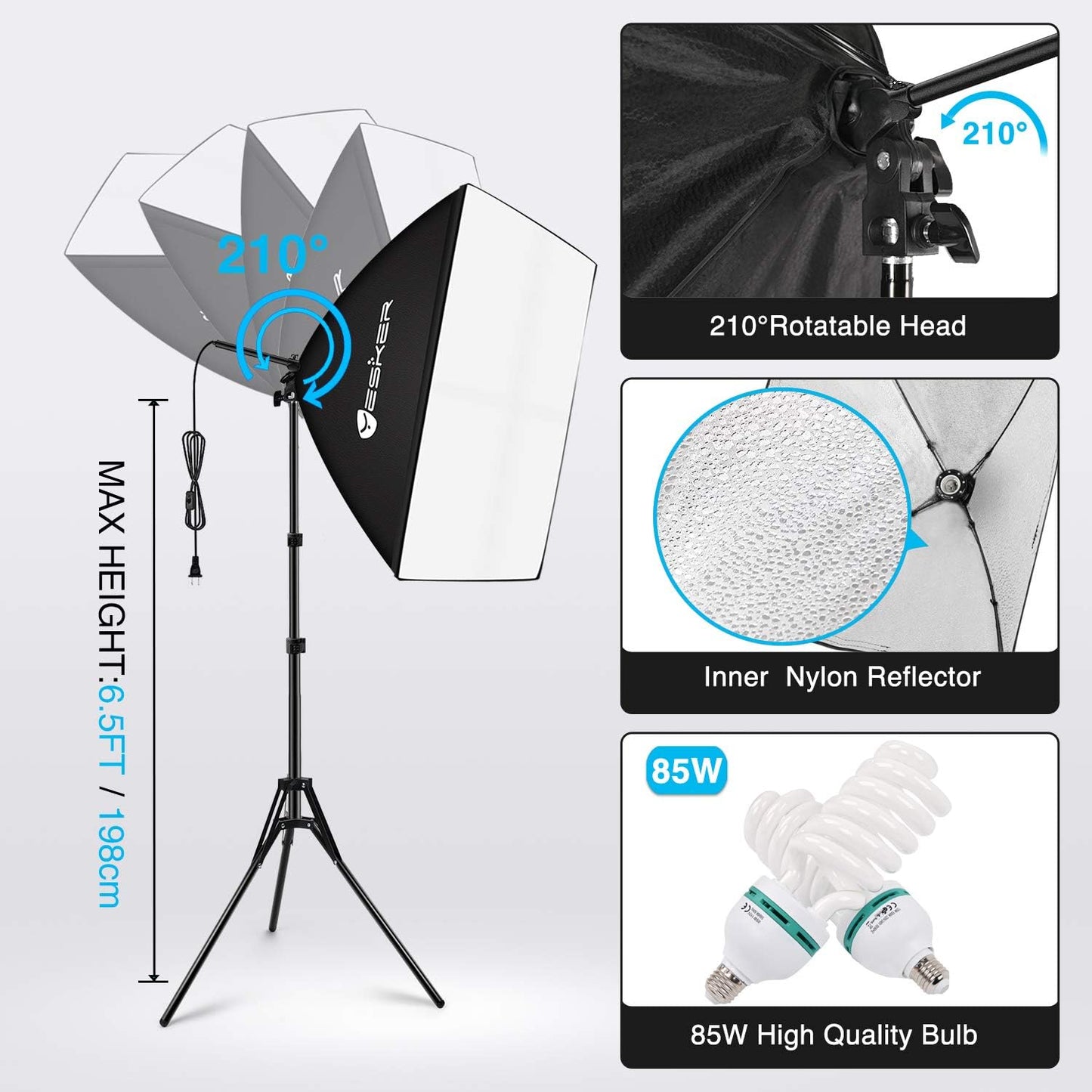 Yesker Photography Lighting Kit 8.5 x 10 ft Background Support System Umbrellas Softbox Continuous Lighting Kit for Photo Shoot Studio Portrait, Product and Video Recording Photography