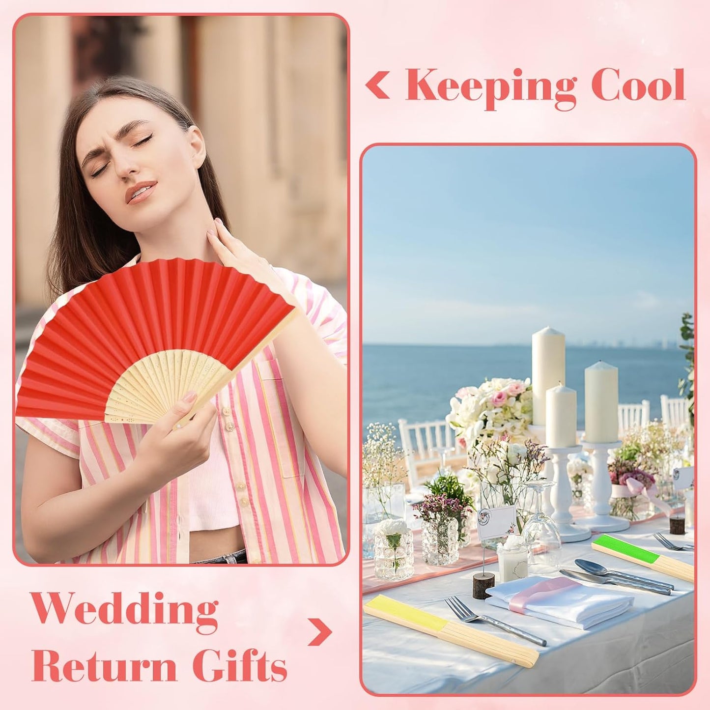 12 Pieces Hand Held Bamboo Folding Fans Paper Fans Handheld for Women Foldable Girls Wedding Decoration Church Home Party Favors Summer (Multicolor)