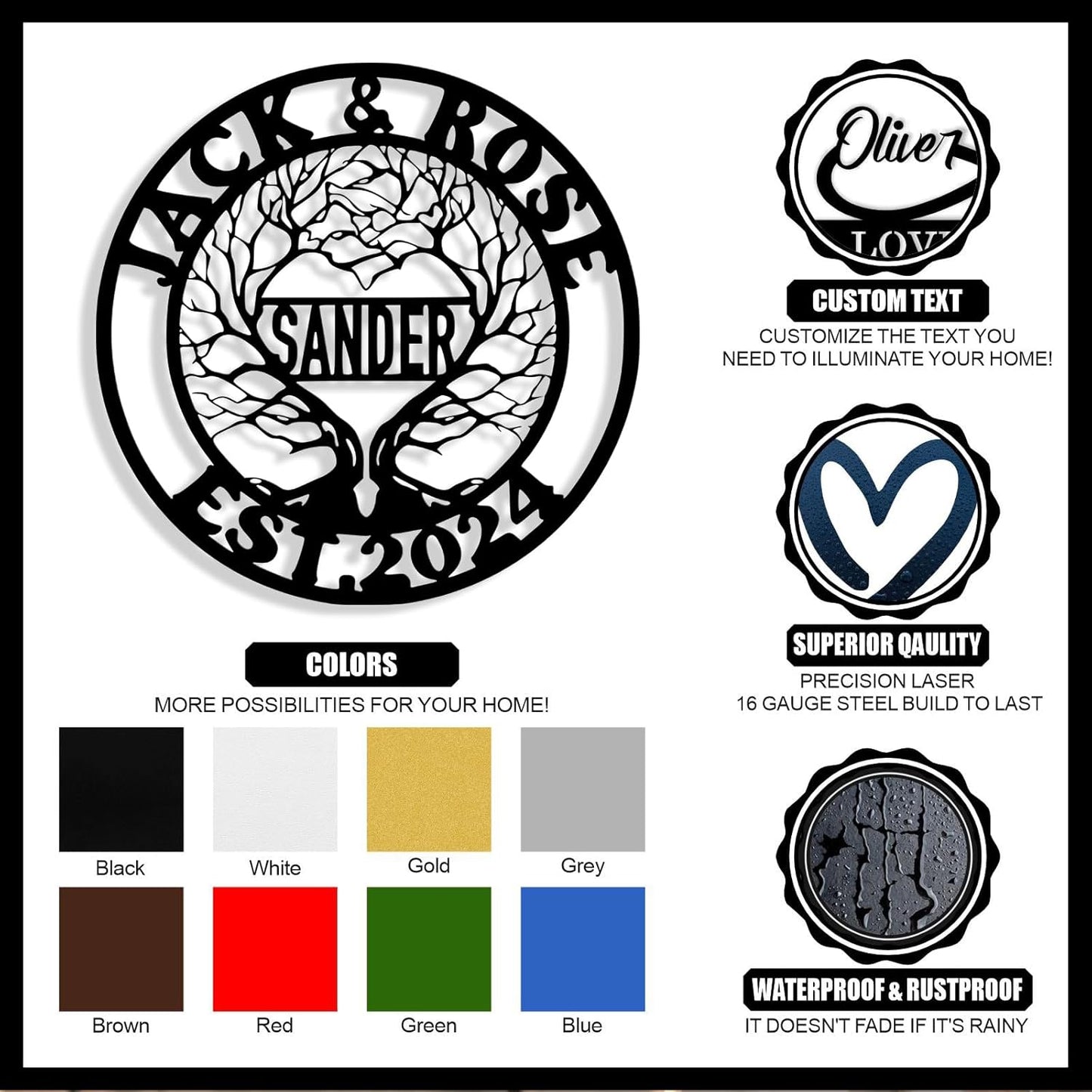 Personalized Tree of Life Metal Sign Wall Art Decor, Custom Wedding Gifts for Couples, Custom Family Name Sign, Christmas Valentine's Day Housewarming Gifts