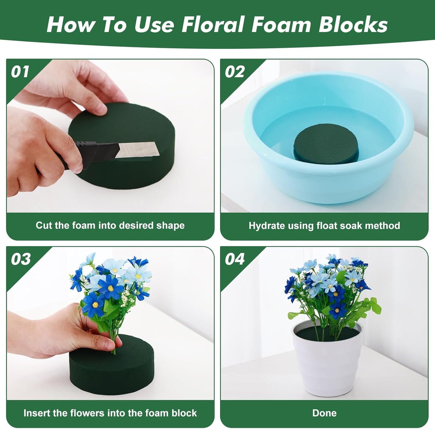 8 Pcs Floral Foam Blocks for Fresh & Artificial Flowers, 7.8" L x 3.5" W x 2.4" H Wet & Dry Green Flower Foam for Indoor Outdoor Floral Arrangements, Foam Bricks for Wedding, Birthdays, Home Décor