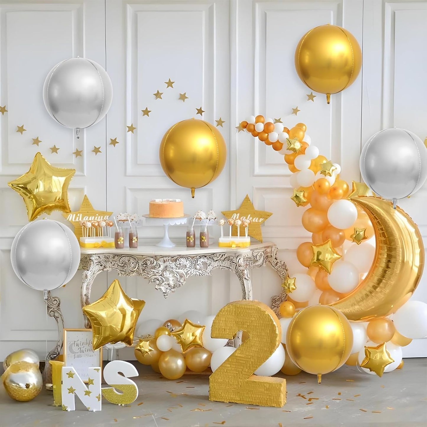 6Pcs Gold Silver Round Foil Balloons,Giant 4D Round Ball Balloons,22 Inch Metallic Gold Silver Balloon for Birthday Wedding Graduation Prom Party Decorations