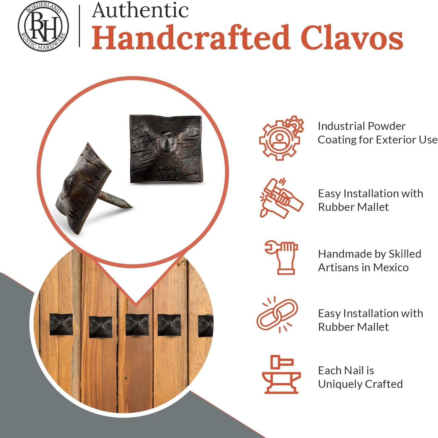 100 Pack 1" Square Head Iron Clavos Decorative Nails – Unfinished – Handmade Rustic Square Fasteners for Farmhouse Shutters, Faux Wood, Barn Doors, Shutters, and Gates – Ornamental Wood Accent