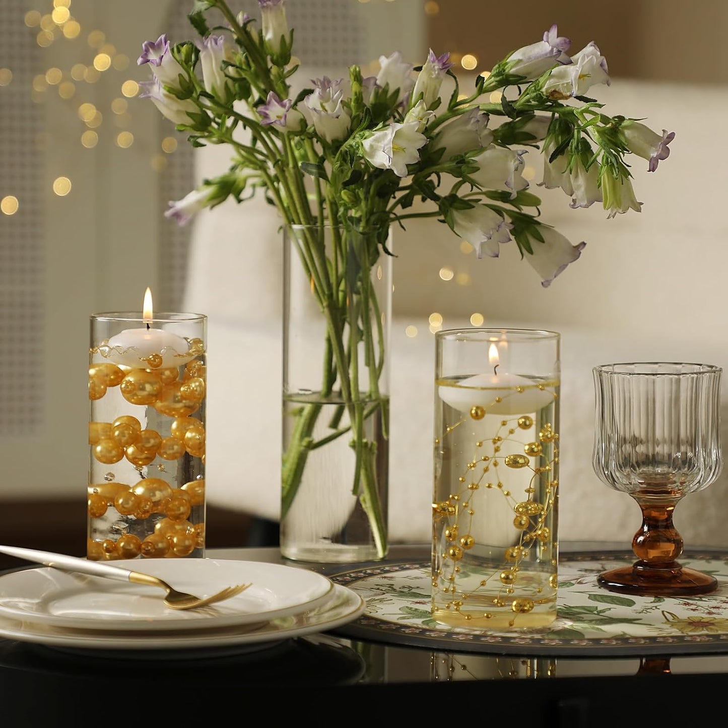 Set of 12 Pcs Glass Cylinder Vases for Centerpieces with 18 Pcs White Floating Candles for Centerpieces Glass Candle Holder for Table Shelf Wedding Party Home Decor (4"+6"+8"+10")