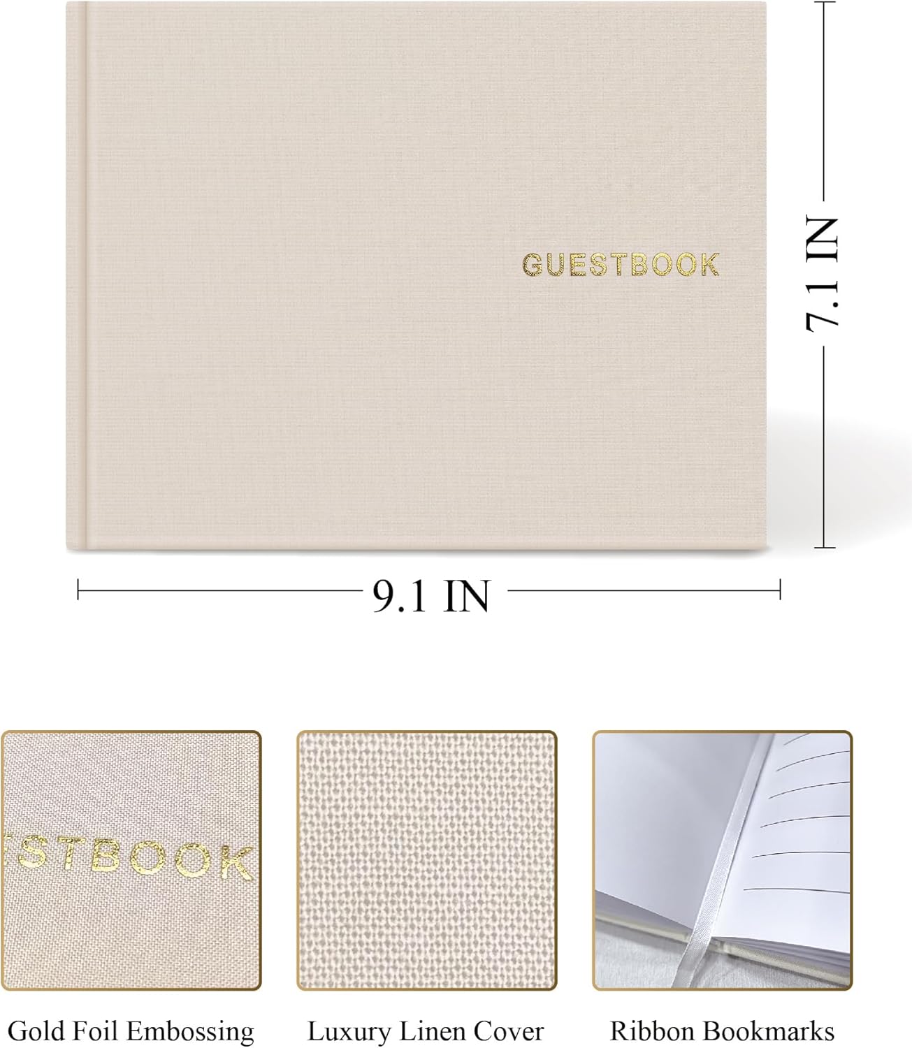 Elegant Linen Wedding Guset Book - Polaroid Guest Book for Wedding Reception,Baby Shower,Bridal Shower and Special Events - 100 Blank Pages for Sign in and Photos (A-Beige)