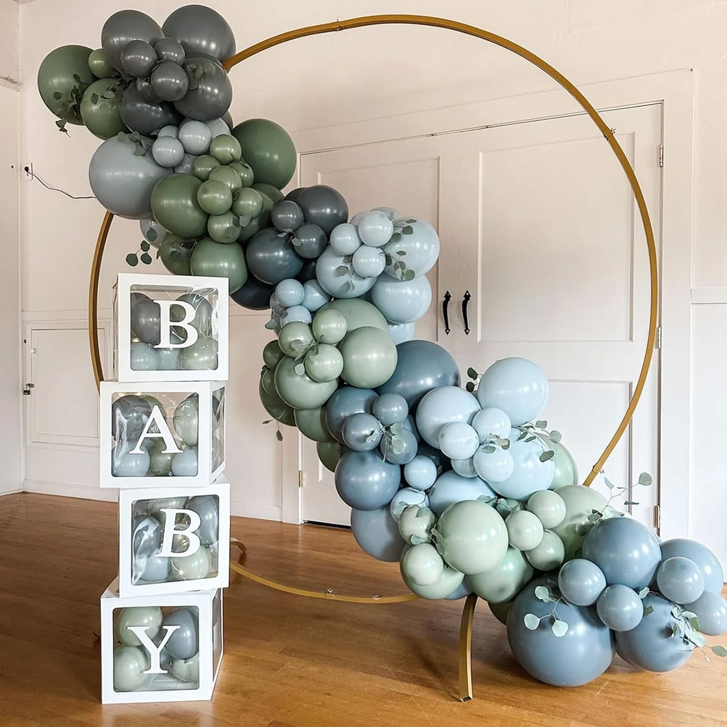 Blue and Green Balloon Arch Kit 107Pcs Dusty Blue Sage Green Balloons Garland Retro Slate Haze Fog Pale Gray Birthday Party Balloons for Boys Rustic Navy Woodland Jungle Baby Shower Decorations