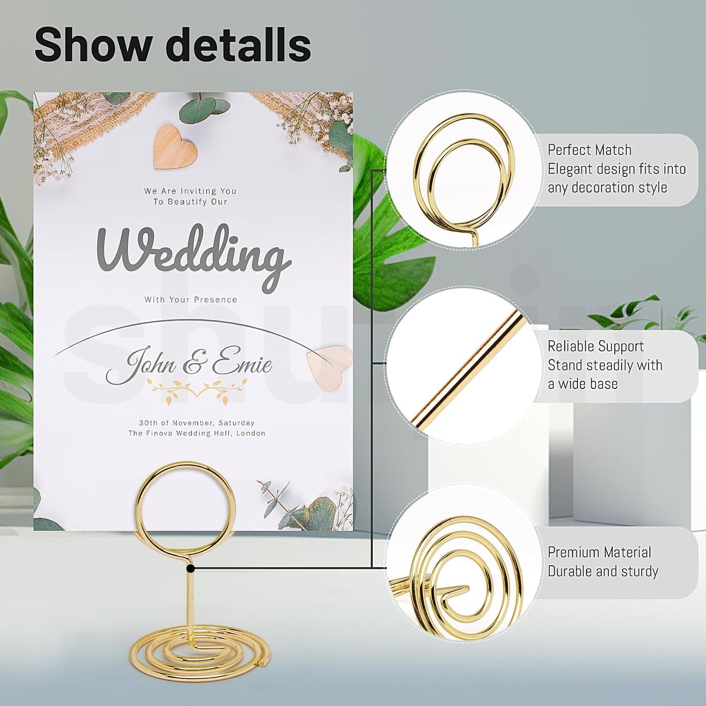 30PCS Table Number Holders Place Card Holder - Photo Holders for Tables, Cards Stand Name Menu Clips,Small Table Sign Holders for Wedding Anniversary Birthday Party (Gold)