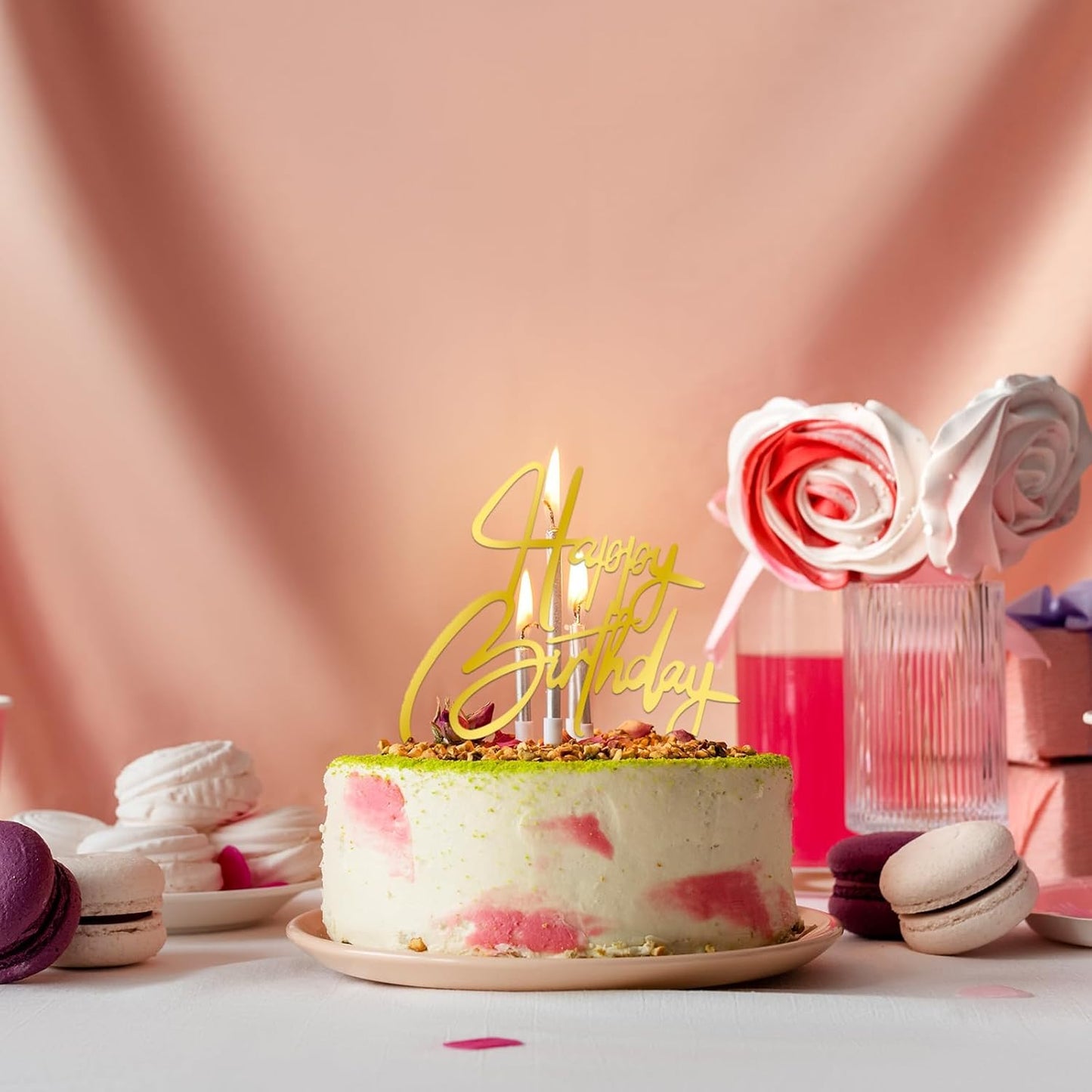 10 PCS Gold Happy Birthday Cake Topper Mirror Acrylic Cake Toppers Double-Sided Glitter Birthday Decorations for Girls Women's Party Supplies