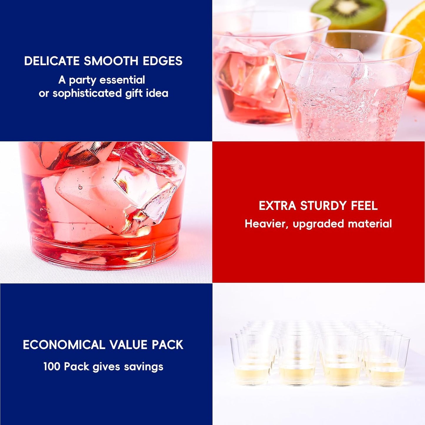 JOLLY CHEF 9 oz Clear Disposable Plastic Cups, 100 Pack Clear Plastic Cups Tumblers, Heavy-duty Party Glasses, Disposable Cups for Thanksgiving, Halloween, Christmas Party