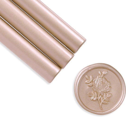 UNIQOOO Metallic Champagne Rose Glue Gun Sealing Wax Sticks for Wax Stamp, Wedding Invitation, Card Envelope, Snail Mail, Wine Package, Gift, Pack of 8