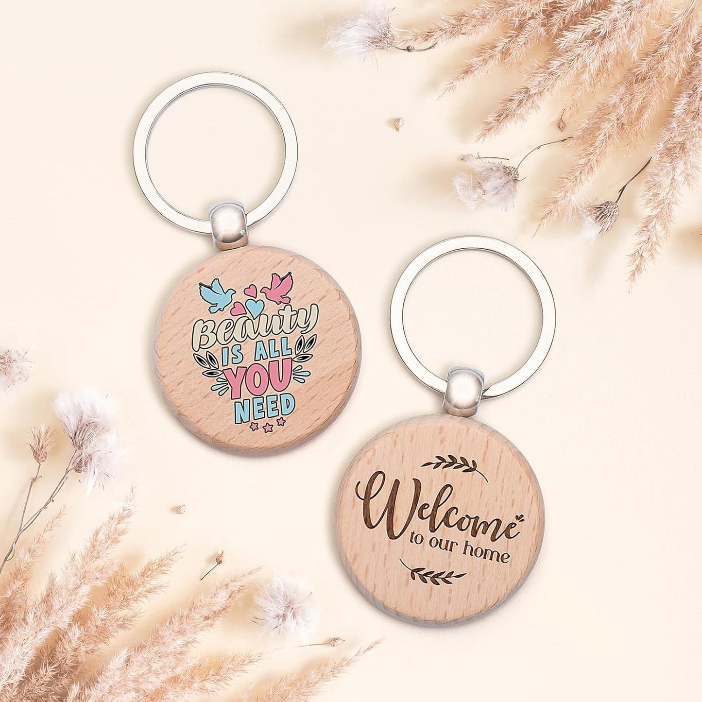 Custom Engraved Wooden Keychain 1-1000Pcs, Personalized Wood Keychains Bulk, Customized Your LOGO & Text on Double-Sides for School/Class/Family/Company Events