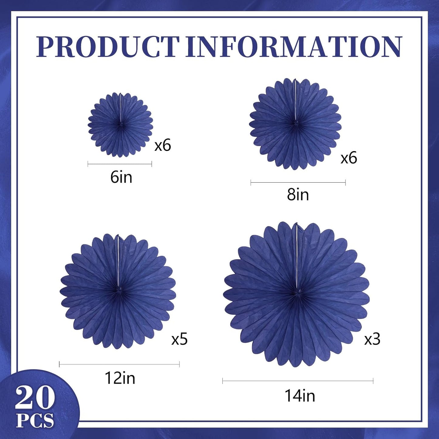 20 Pcs Blue Hanging Paper Fan, Hanging Honeycomb Round Paper Fans for Weddings, Birthdays, Christmas, Baby Showers, Classroom, Events Ceiling Party Supplies Decorations