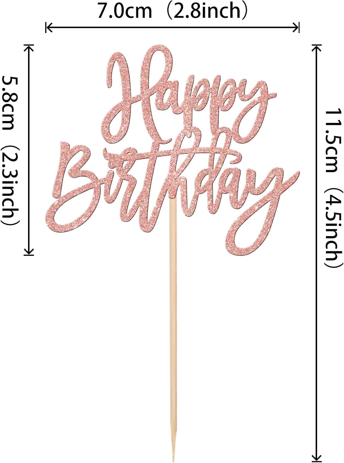 24 PCS Happy Birthday Cupcake Toppers Glitter Picks for Celebrating Anniversary Theme Party Cake Decorations Supplies Rose Gold
