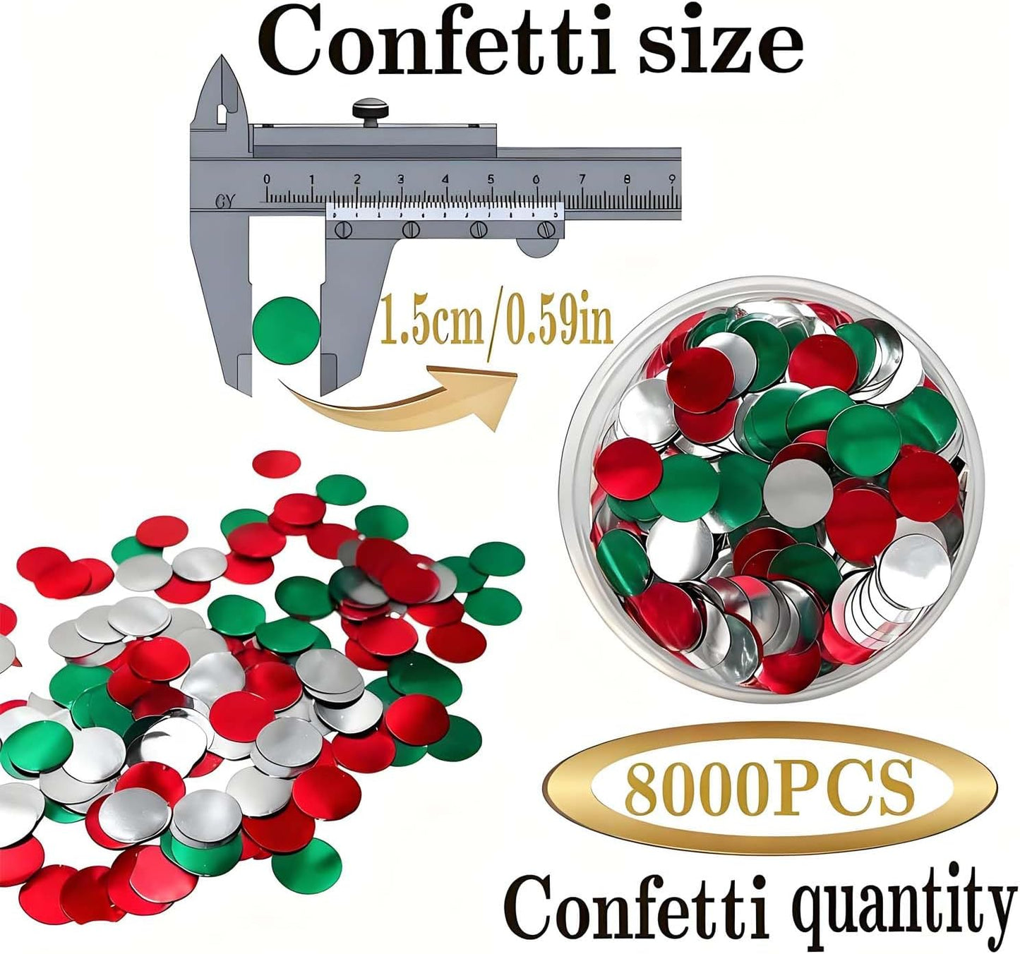 Red White and Green Round Foil Metallic Confetti for Fill Balloons, Wedding, Birthday, Christmas Party, Festival Decoration(8000PCS)