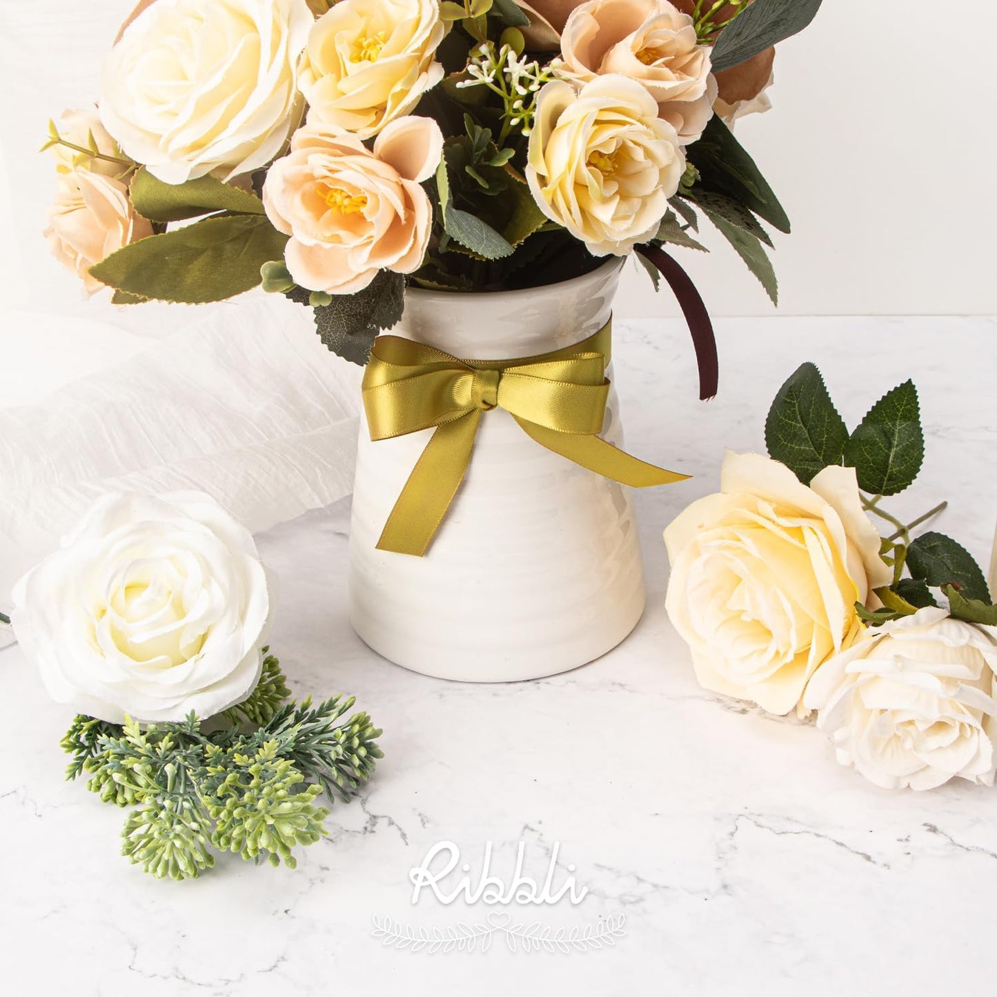 Ribbli Gold Satin Ribbon 5/8 inch x Continuous 25 Yards,Double Faced Satin Use for Craft, Gift Wrapping, Christmas Ornaments, Hair Bows, Bouquet Bows