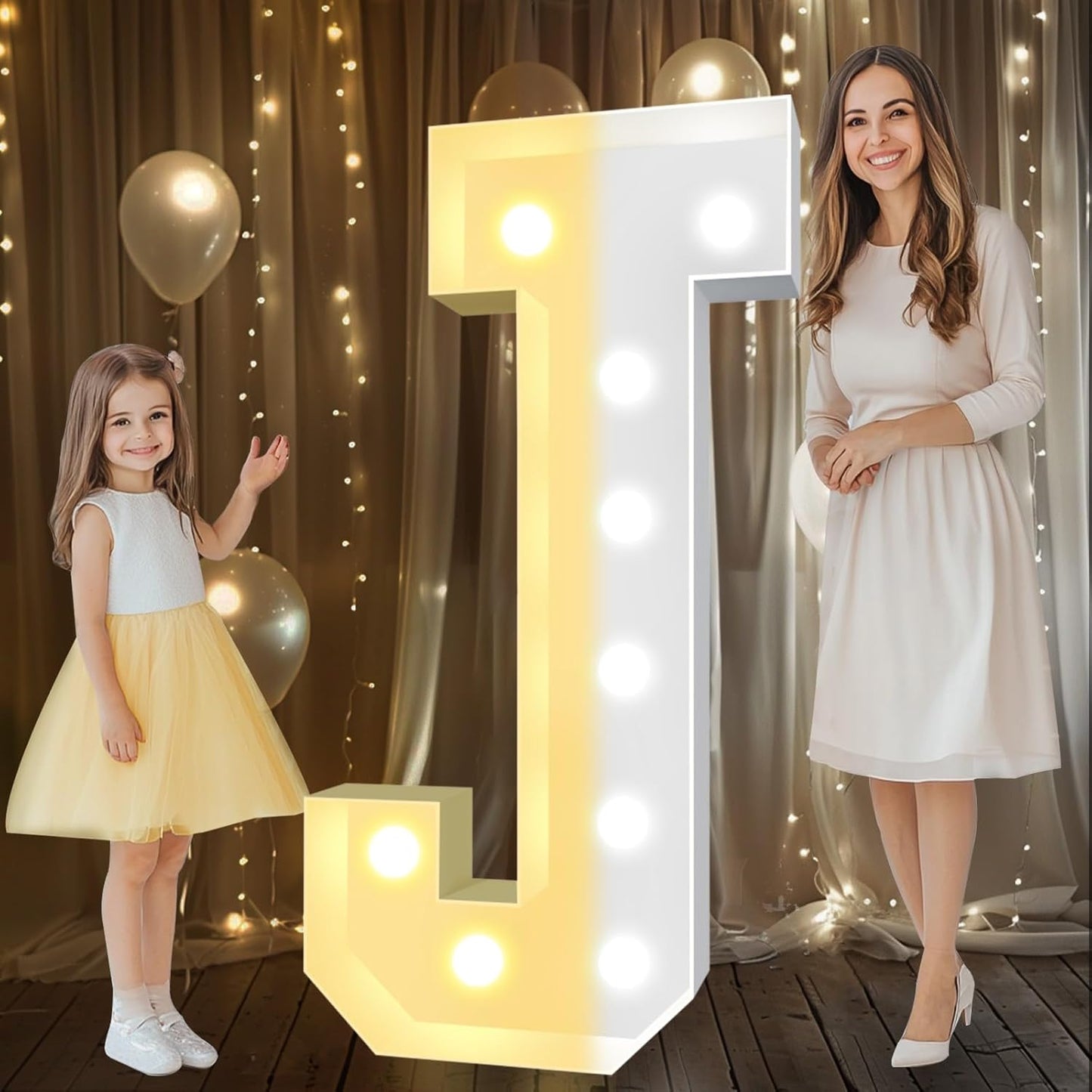 Pooqla 4 FT Marquee Light Up Letters, Cool White and Warm White Marquee Letter 4 Feet Tall, Giant LED Sign Big Mosaic Letter J for Balloons Birthday Party Anniversary Wedding Decorations