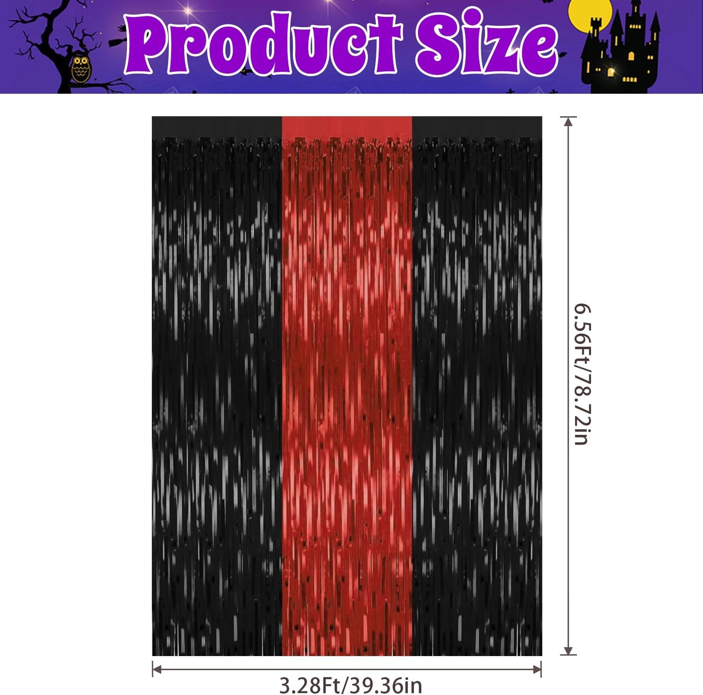 2 Pack Backdrop Curtains,3.28 Ft x 6.56 FT Red Black Halloween Backdrop,Metallic Party Streamer Tinsel Backdrop,Foil Curtains Backdrops Halloween Decorations Party Supplies