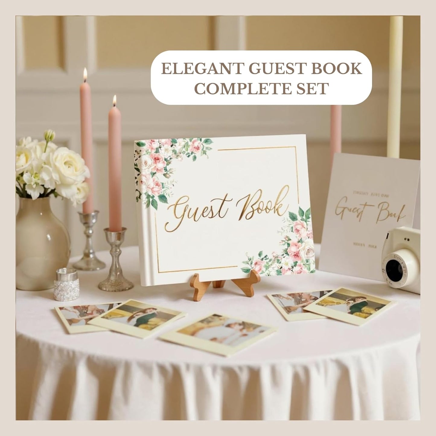 Wedding Guest Book for Guests to Sign, Elegant Wedding Guestbook Ideas, Sign in Book for Bridal and Baby Shower, Polaroid Guest Book, 100 Thick Lined and Blank Pages for Party, Wedding Books