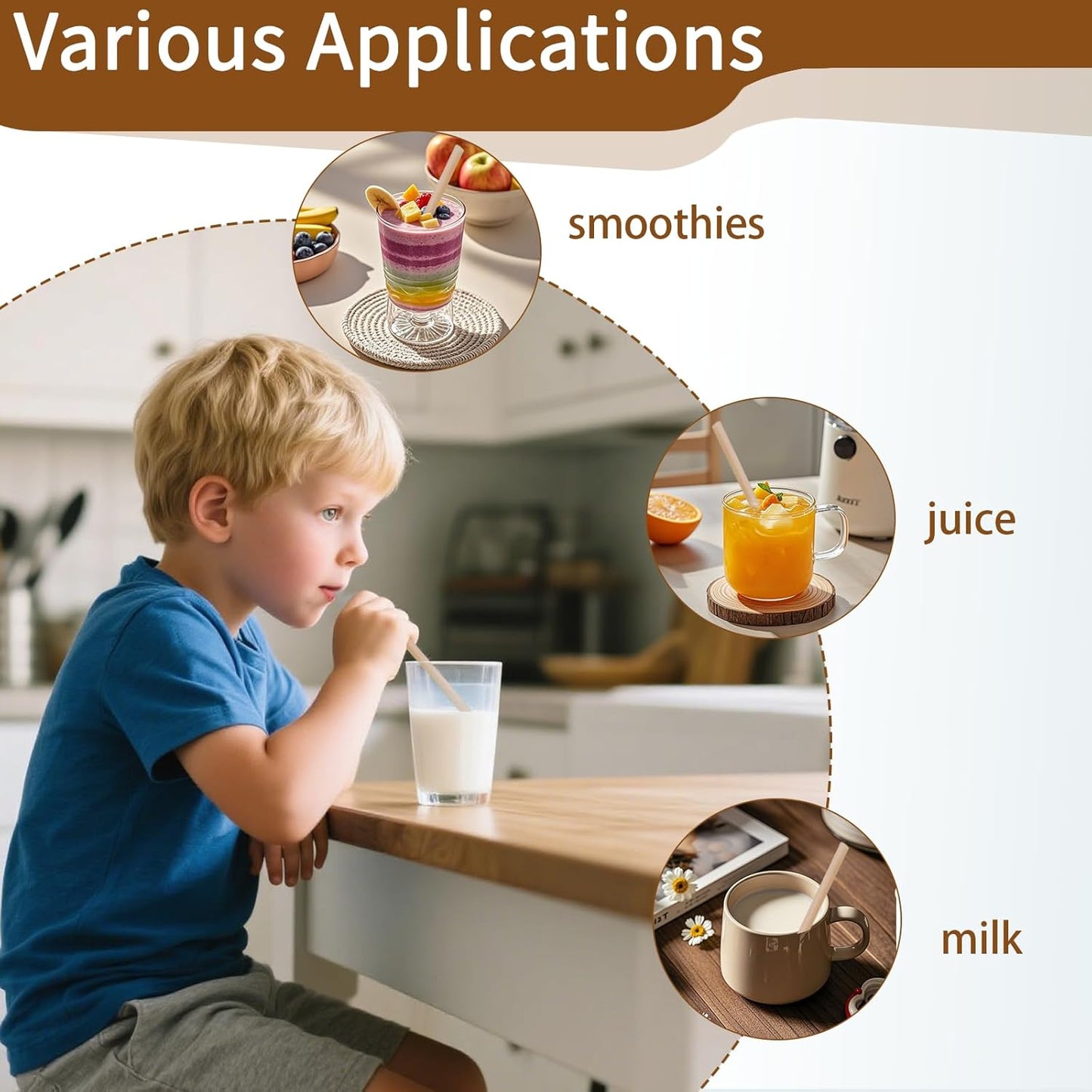 200 Pcs Sugarcane Straws Disposable, 5 In Drinking Agave Long Edible Compostable Biodegradable Cocktail Straws, Natural Brown Juice Coffee Tea Bulk Straw, Sturdy Straw for Drinks Home Restaurant