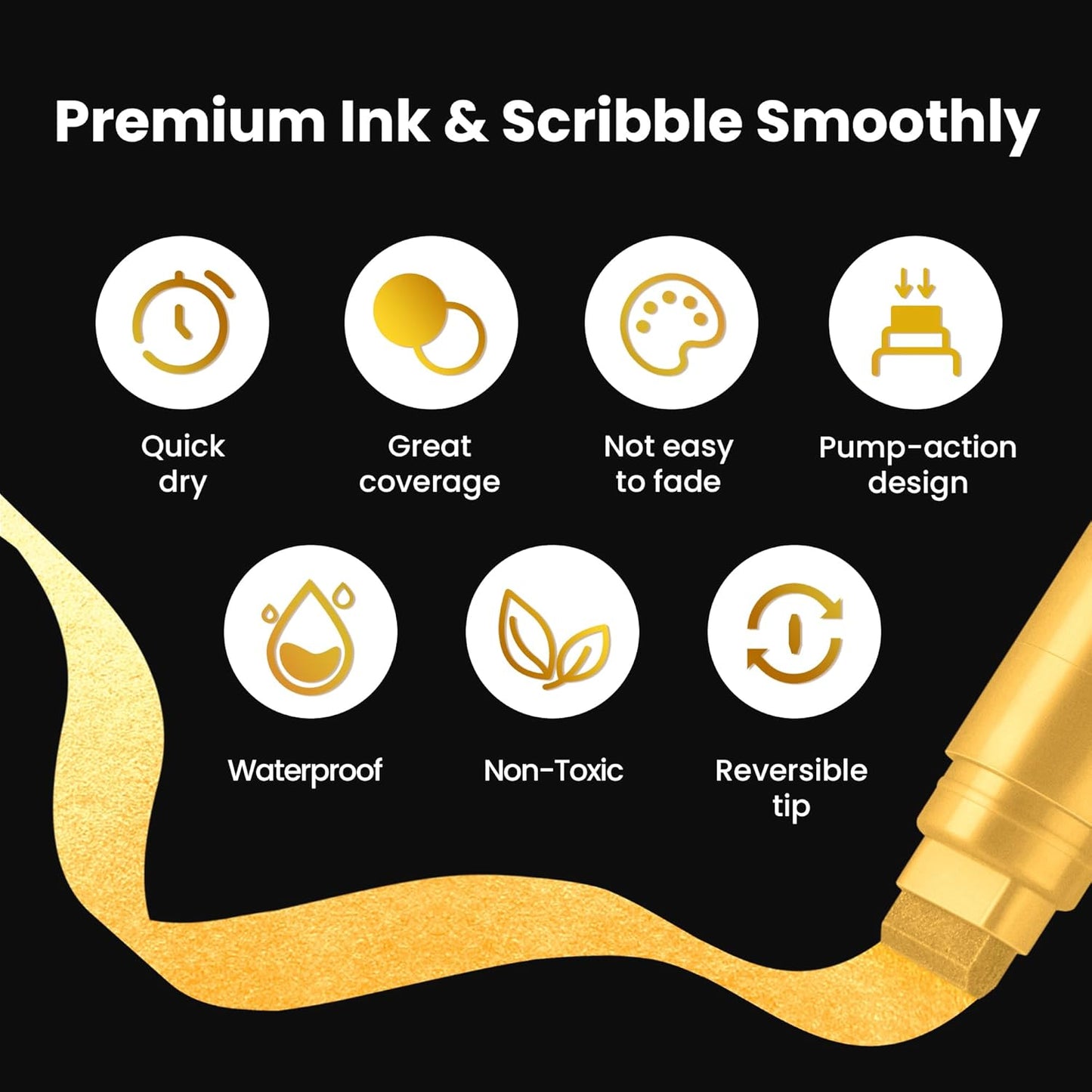 3 Pcs Gold Jumbo Permanent Markers: 15mm Wide Tip Thick Acrylic Paint Pen Large Calligraphy Marker for Rock Painting, Poster, Sign, Canvas, Glass, Wood, Ceramic