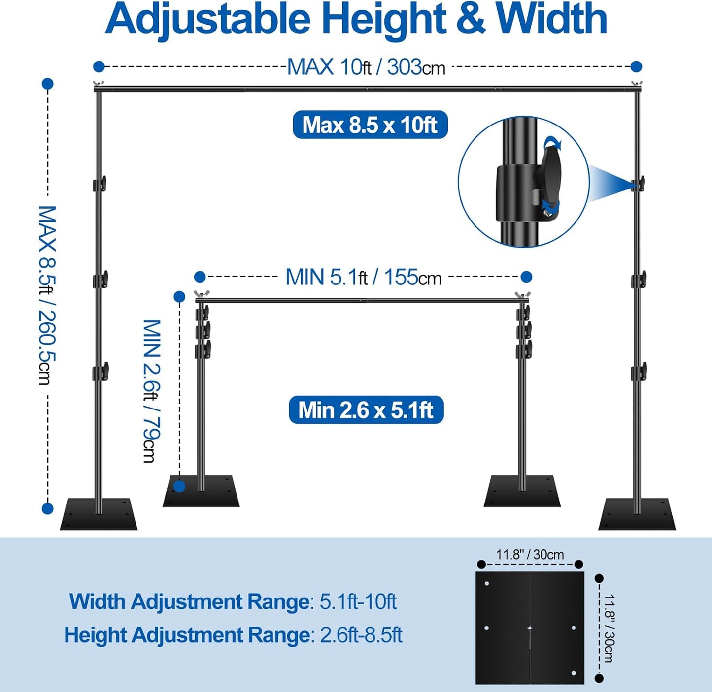 FUDESY Heavy Duty Backdrop Stand, 8.5x10ft Adjustable Photo Background Stand Support System Kit with Steel Base, Pipe and Drape Photography Backdrop Stand Kit for Parties Wedding Birthday