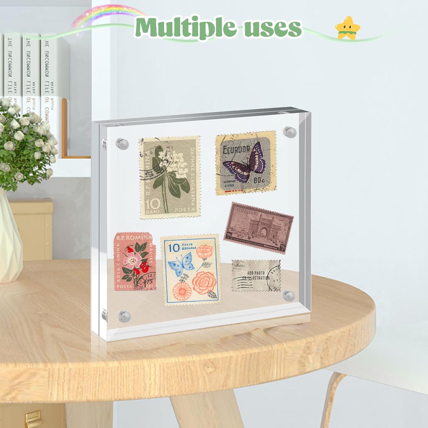 24 Pcs 4x4 Acrylic Picture Frames, Clear Picture Frames Frameless Magnetic Picture Frame Double Sided Magnetic Photo Frame Free Standing Desktop Display Stand for Bedroom Living Room Home