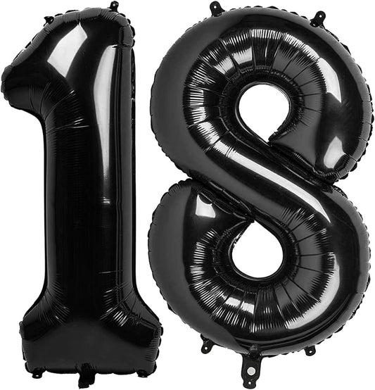 Black Foil Number 18 Balloon 40 Inch, Helium Mylar 18 Numbers Birthday Balloons, 18 81 Black Women Men Anniversary Graduations Party Supplies