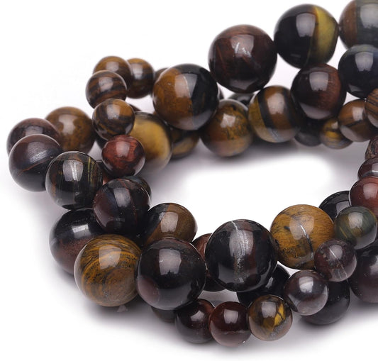 8mm Natural Stone Beads for Jewelry Making,Colorful Tiger Eye Polished Smooth Round Gemstone Beads for Bracelet Necklace 15 Inch