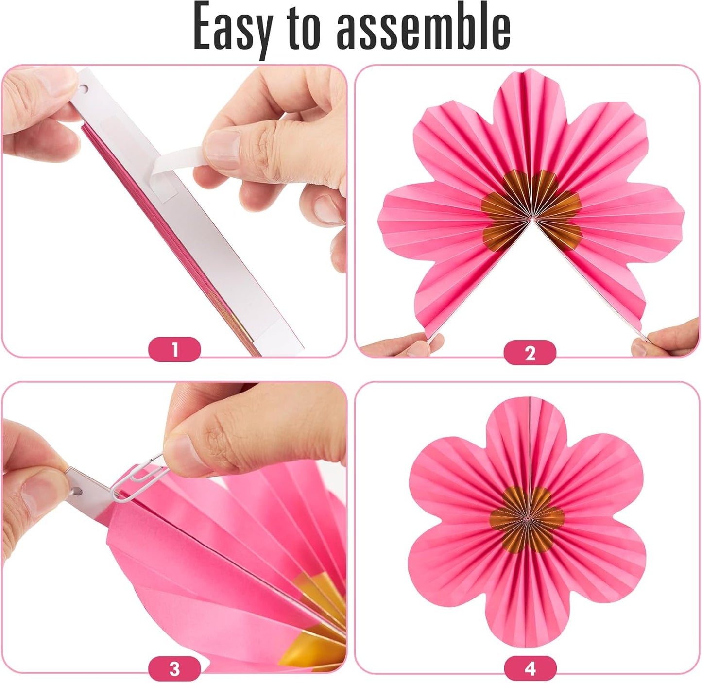 SUNBEAUTY Paper Flowers Decorations for Wall Gold Flower Party Decorations Hanging Fans Floral Backdrop Decor Mothers Day Birthday Wedding Baby Shower Decoration Wall Set of 9