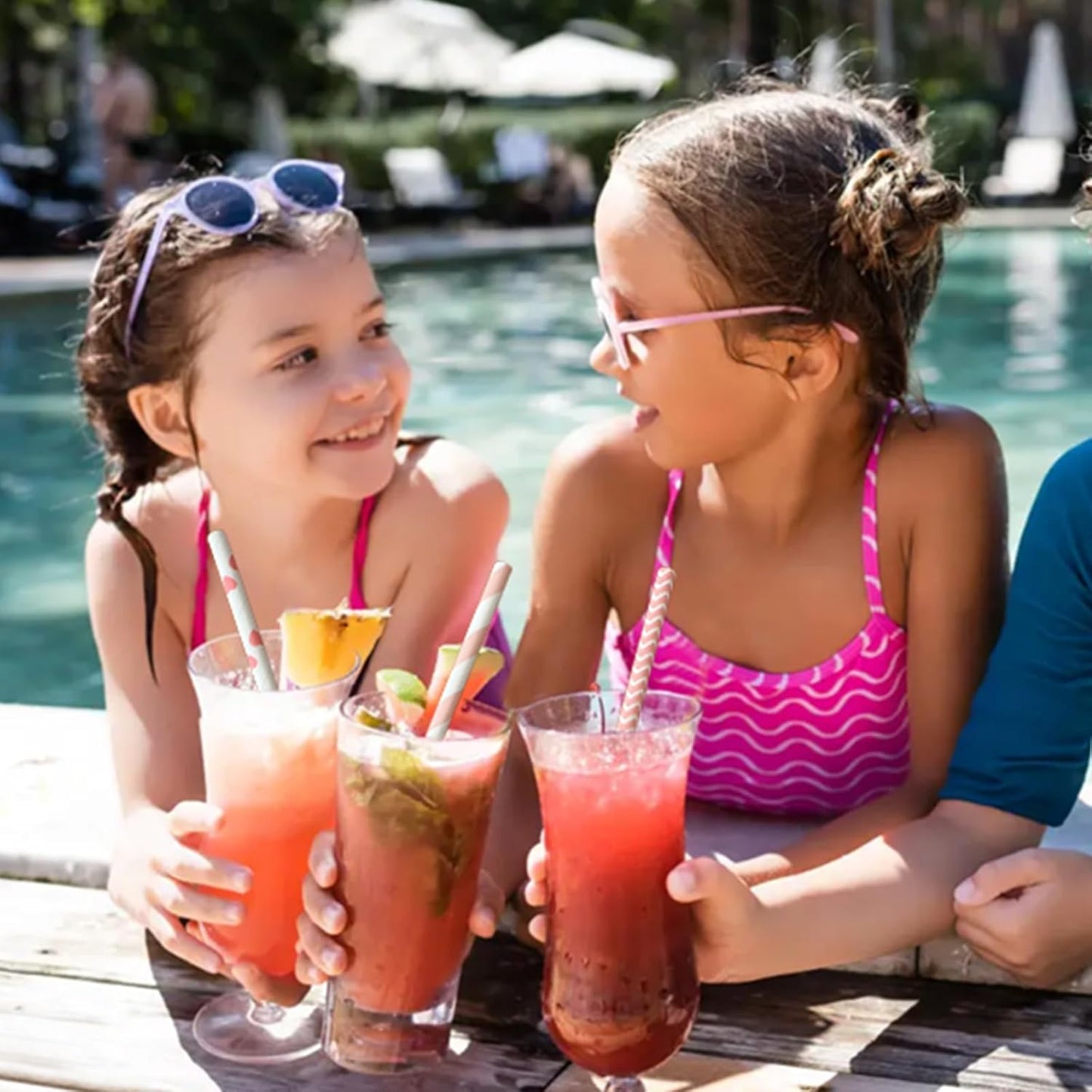 YAOSHENG [100 Pack] Pink & Gold Paper Straws Disposable, 100% Biodegradable Multi-Pattern Party Straws For Birthday, Wedding and Holiday Decoration (Light Powder Series)