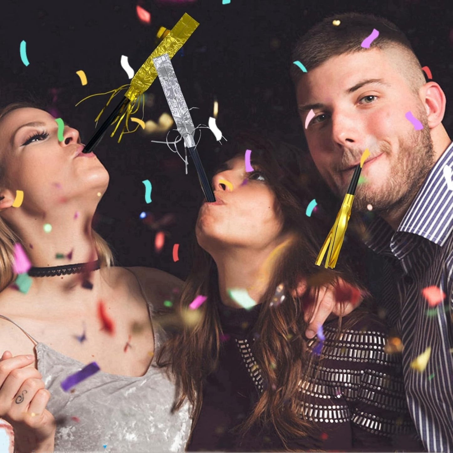 24 Pieces Party Squawkers Gold Noise Makers for New Year, Christmas Party Blowers Favor Supplies