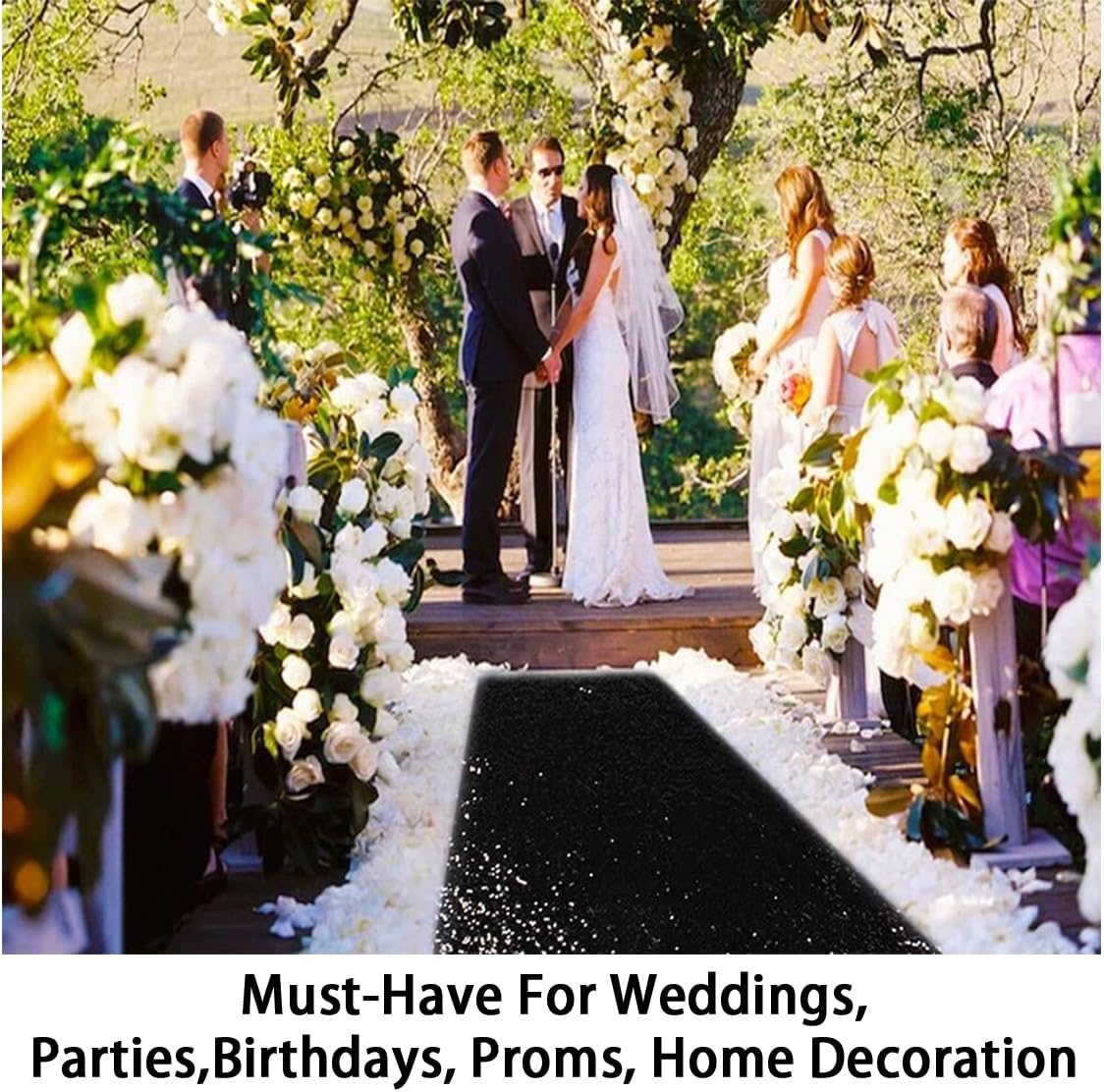 ShinyBeauty Aisle Runner Outdoor Wedding Aisle Runner for Wedding Sequin Aisle Runner Sequin Fabric Wedding Floor Runner Glitter Carpert Runner (4FTx30FT, Black)